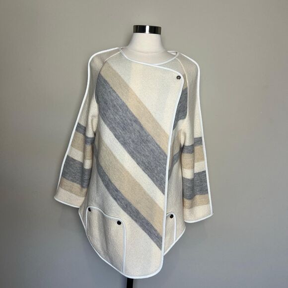 Chicos Wool Wrap Sweater Womens Medium (Chico's 1) Cream Snap Button Pockets - Picture 4 of 13